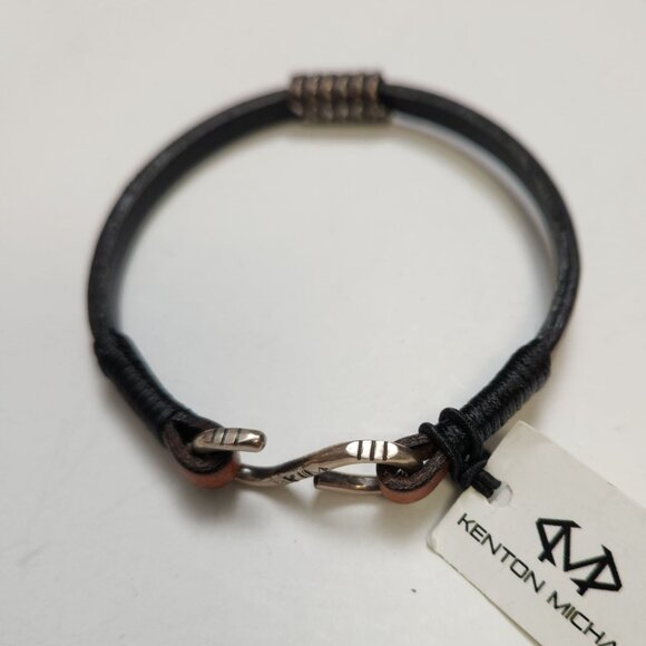 NEW Kenton Michael Sterling Silver & Leather Bracelet Handmade In USA NO BOX - Picture 1 of 11